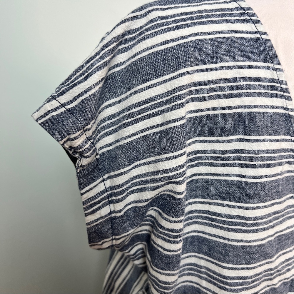 Peyton & Parker Linen Blend Blue/White Vertical Stripe Mini Shift Dress Size XL - Picture 4 of 10